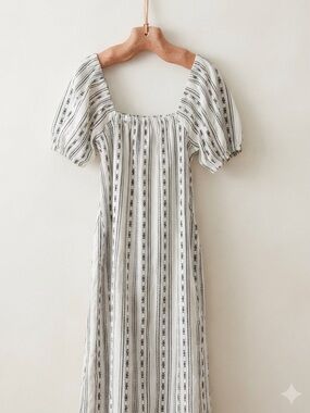 Women's Time and Tru Striped Midi Dress - Size Medium (8-10) Cottagecore Boho